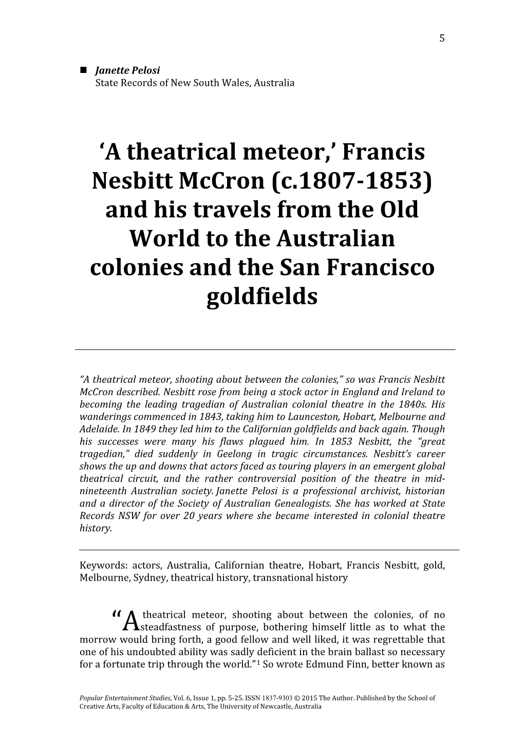 'A Theatrical Meteor,' Francis Nesbitt Mccron (C.1807-1853)