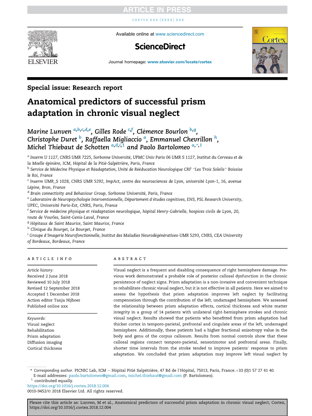 Anatomical Predictors of Successful Prism Adaptation in Chronic Visual Neglect