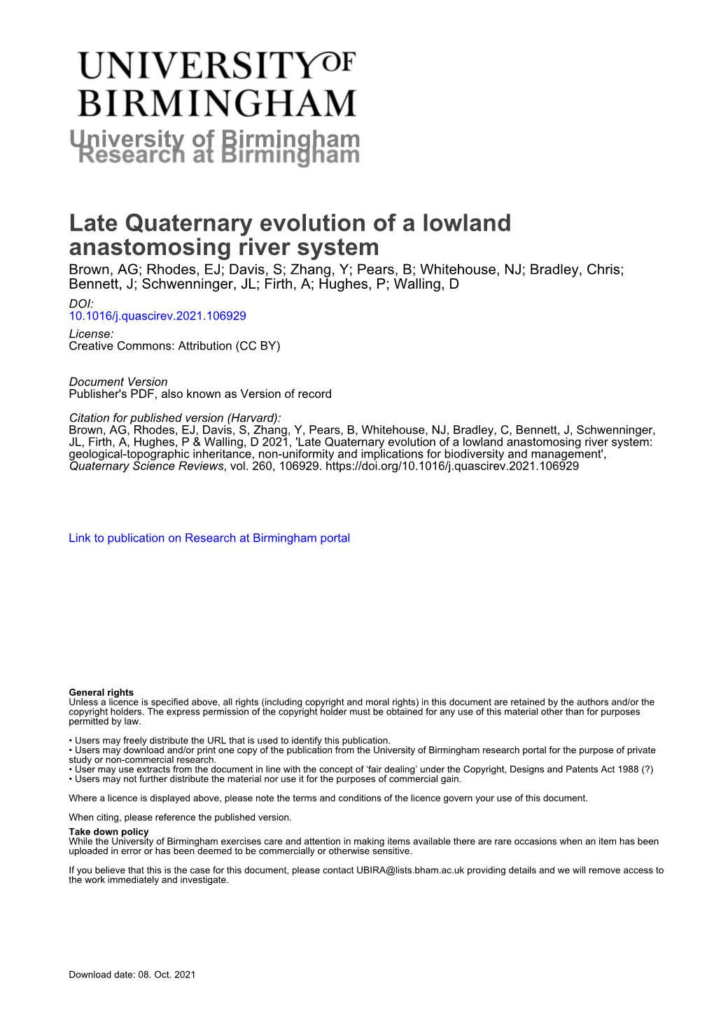 Late Quaternary Evolution of a Lowland Anastomosing River System
