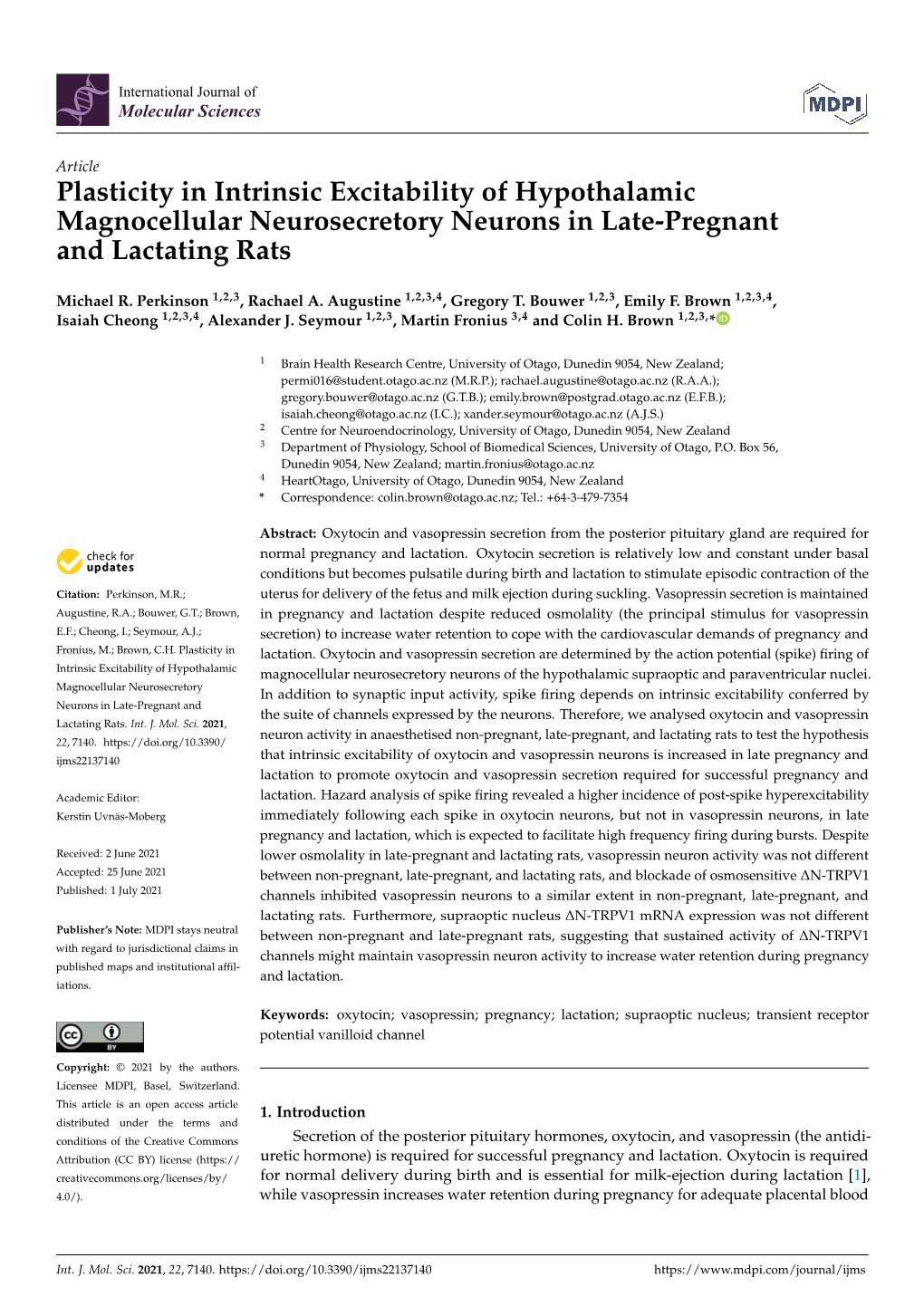 Plasticity in Intrinsic Excitability of Hypothalamic Magnocellular Neurosecretory Neurons in Late-Pregnant and Lactating Rats