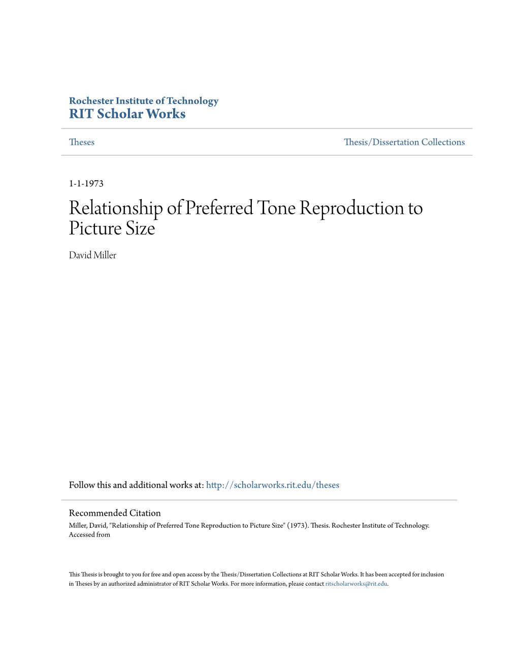 Relationship of Preferred Tone Reproduction to Picture Size David Miller