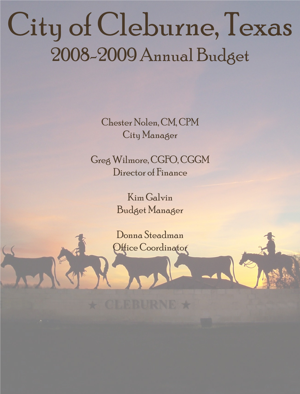 City of Cleburne, Texas 2008-2009 Annual Budget