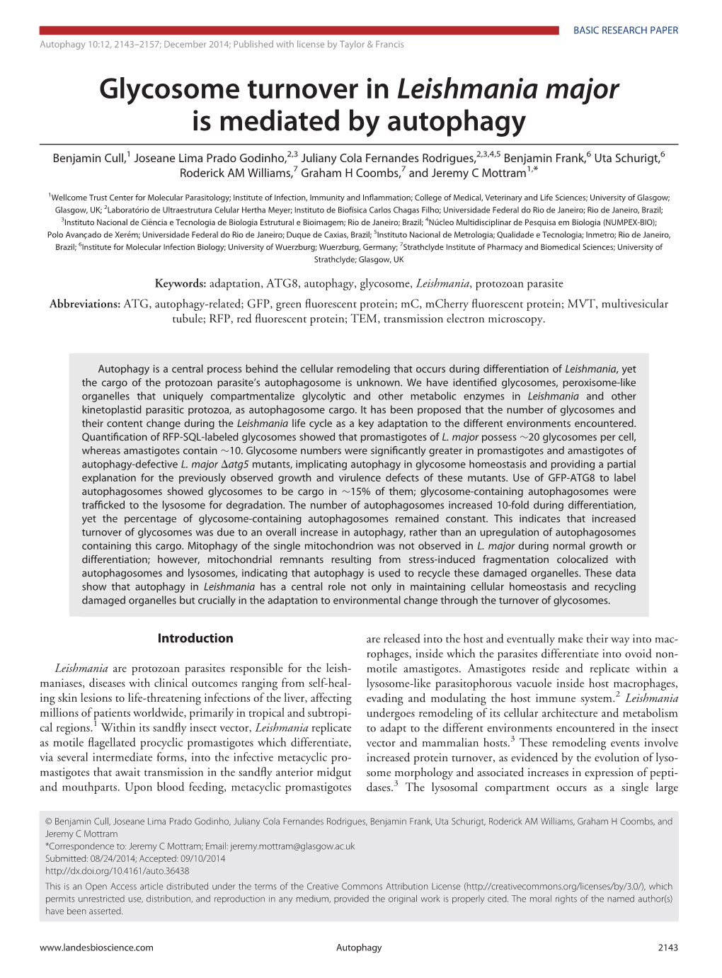 Glycosome Turnover in Leishmania Major Is Mediated by Autophagy