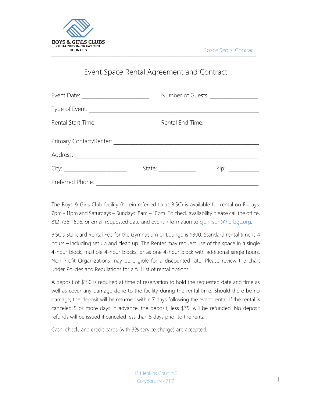 Event Space Rental Agreement and Contract