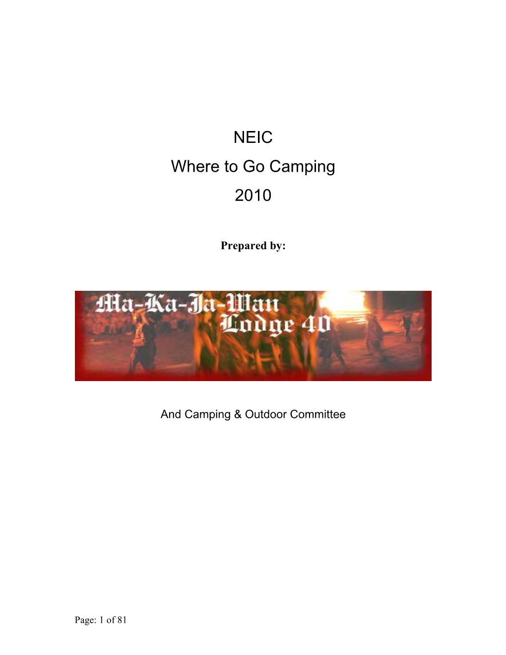 NEIC Where to Go Camping 2010