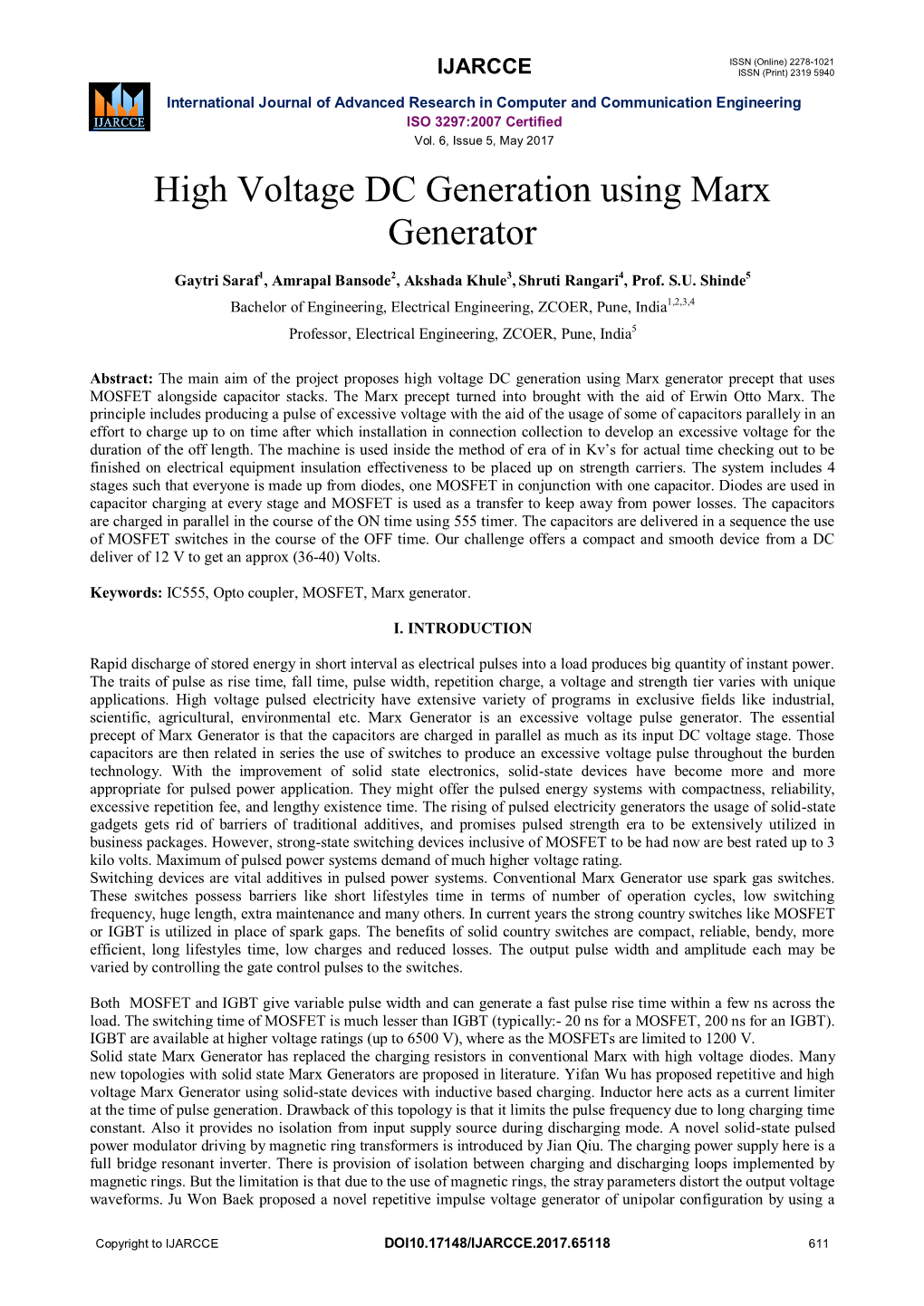 High Voltage DC Generation Using Marx Generator