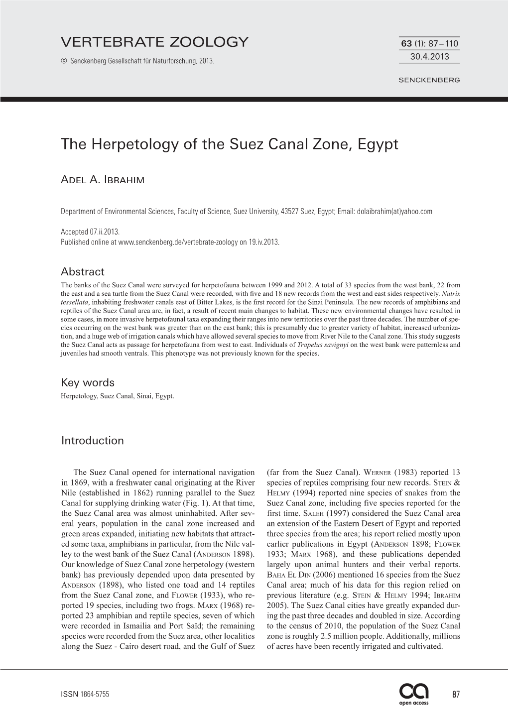 The Herpetology of the Suez Canal Zone, Egypt