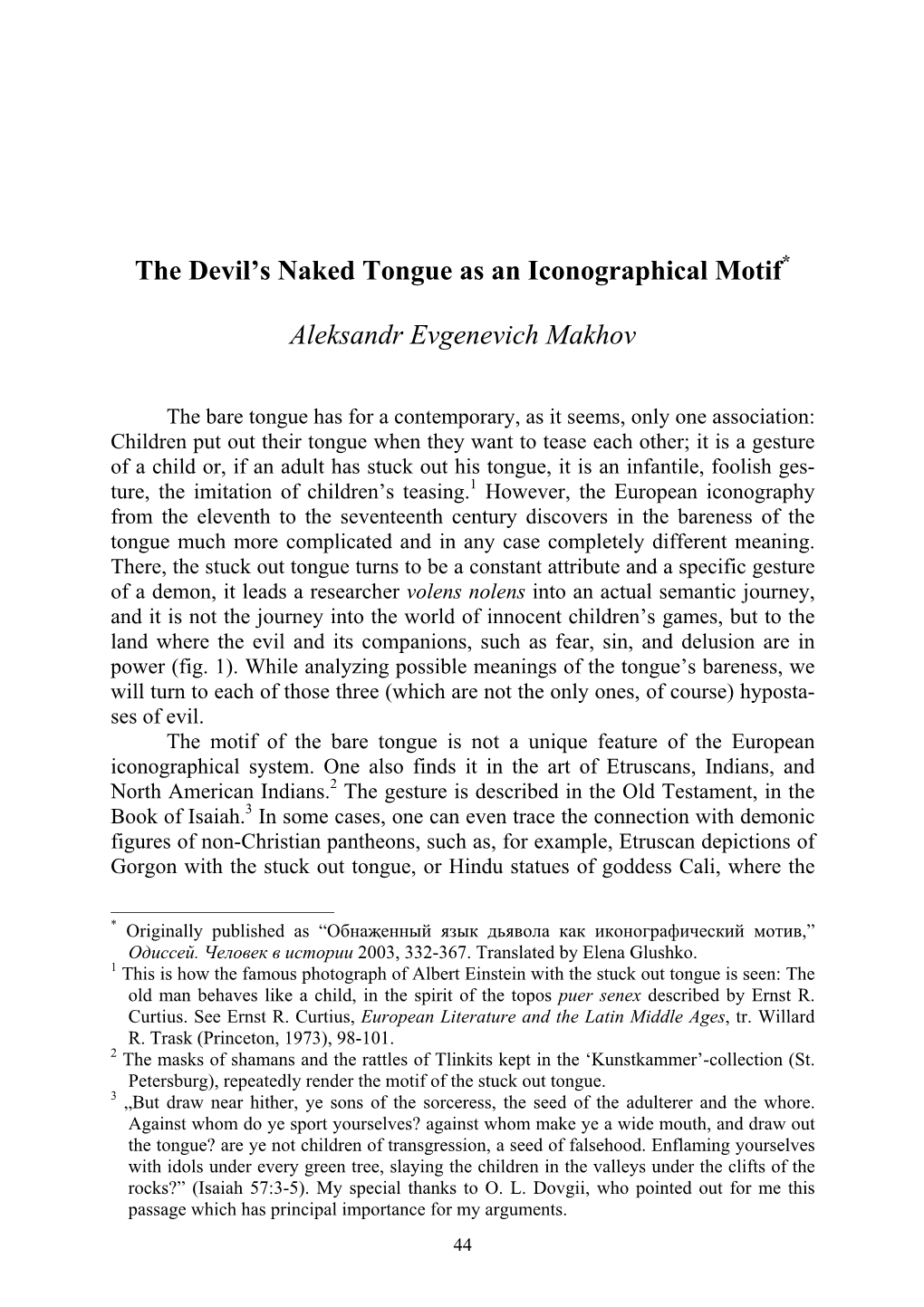 The Devil's Naked Tongue As an Iconographical Motif