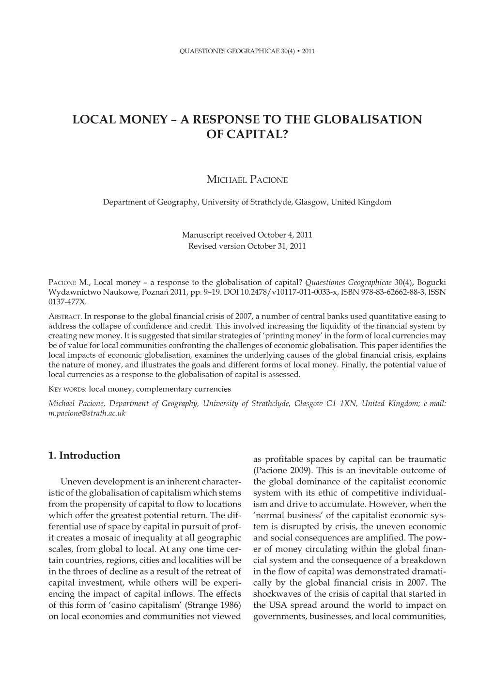 Local Money – a Response to the Globalisation of Capital?