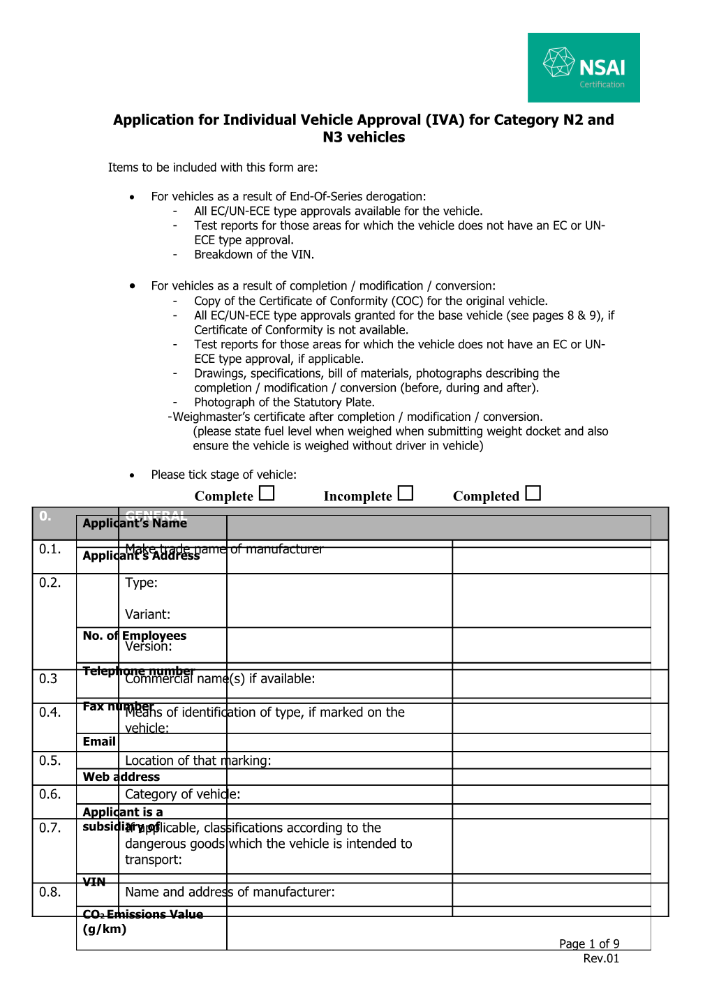 Application for Individual Vehicle Approval (IVA) for Category N2 and N3 Vehicles