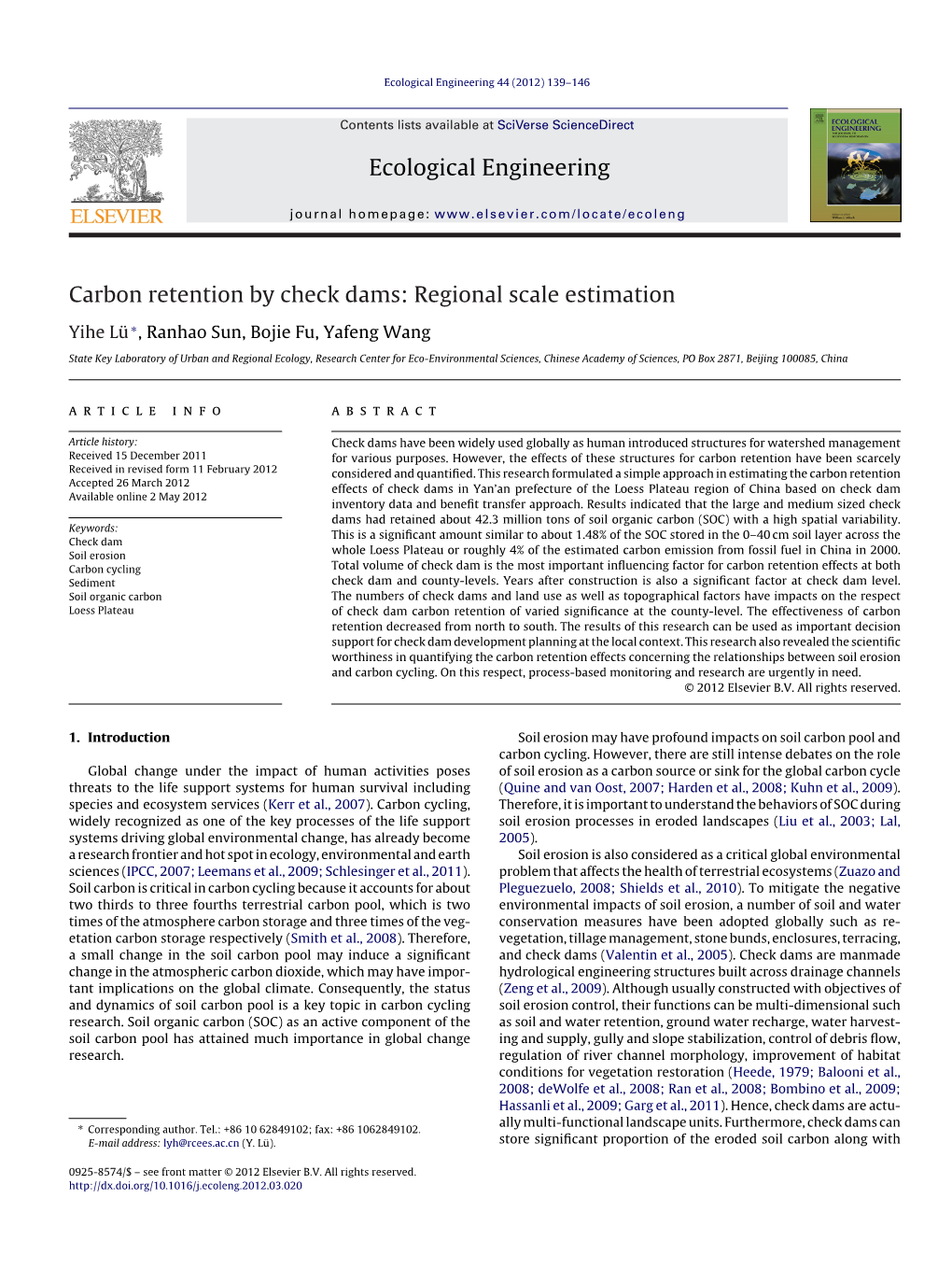 Carbon Retention by Check Dams: Regional Scale Estimation