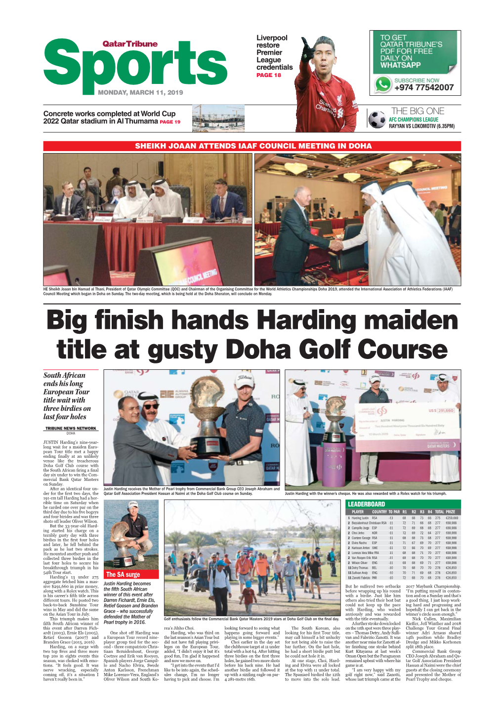 Big Finish Hands Harding Maiden Title at Gusty Doha Golf Course