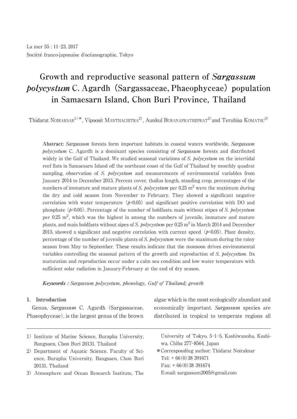 Growth and Reproductive Seasonal Pattern of Sargassum Polycystum C