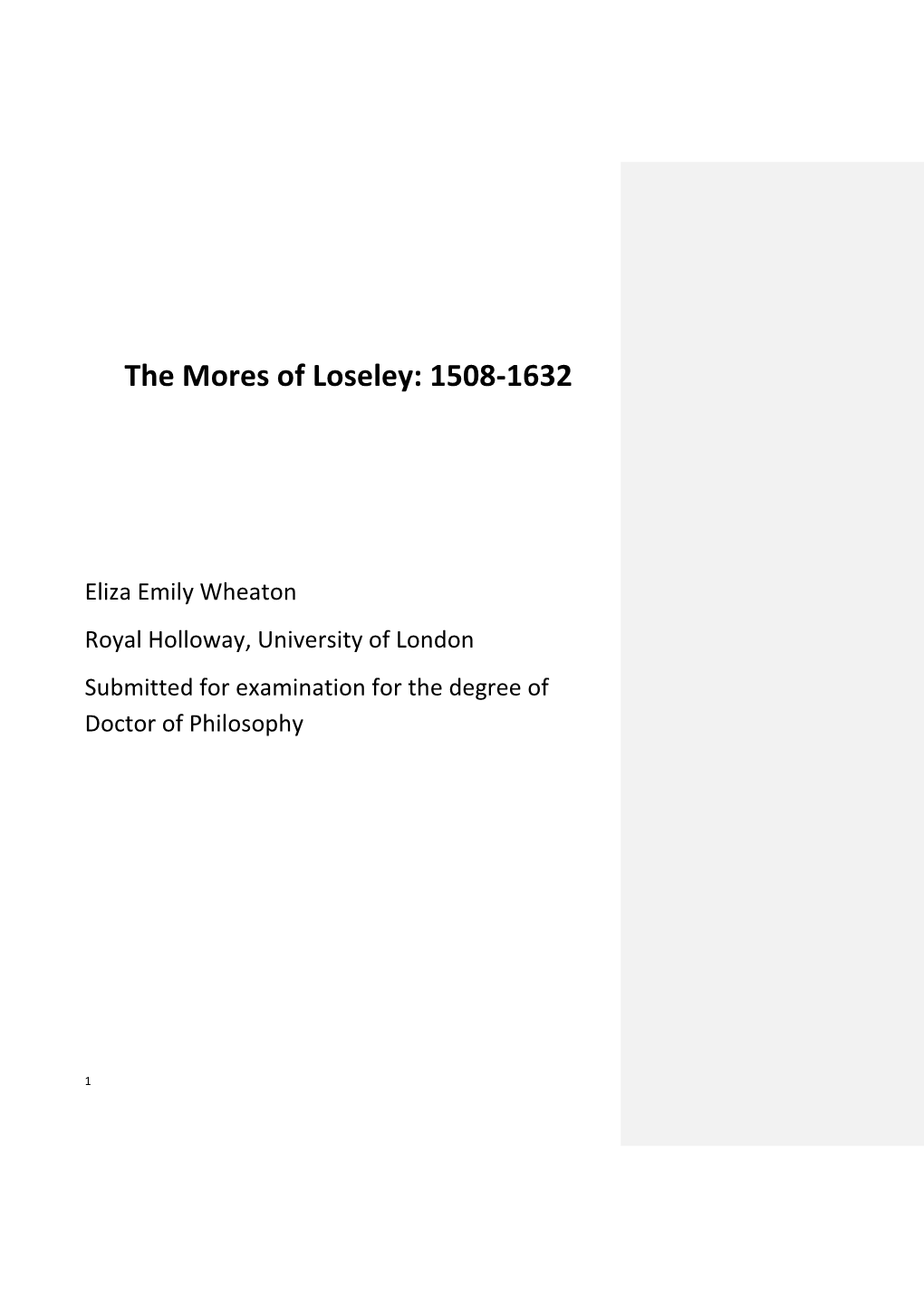 The Mores of Loseley: 1508-1632