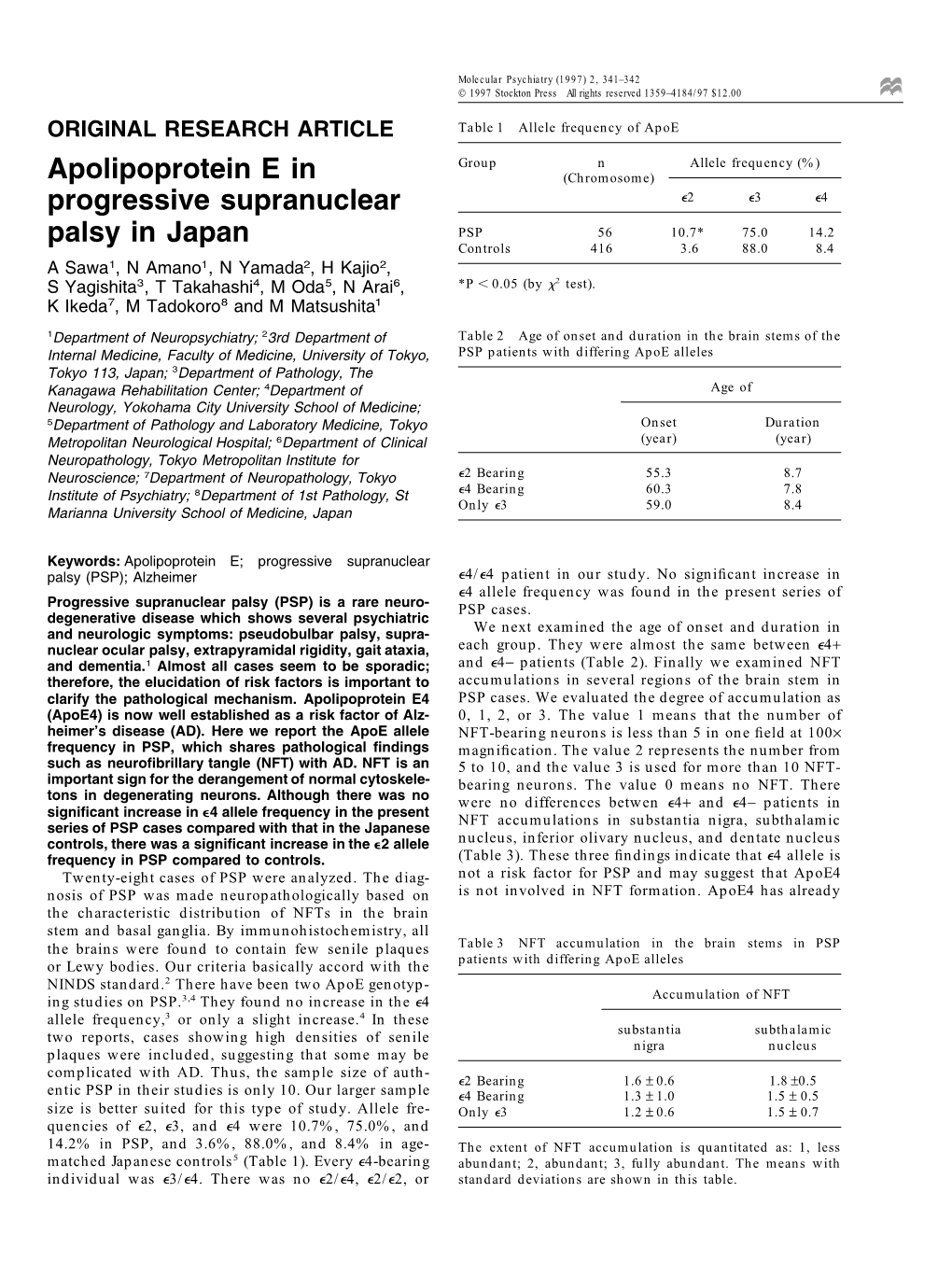 Apolipoprotein E in Progressive Supranuclear Palsy in Japan