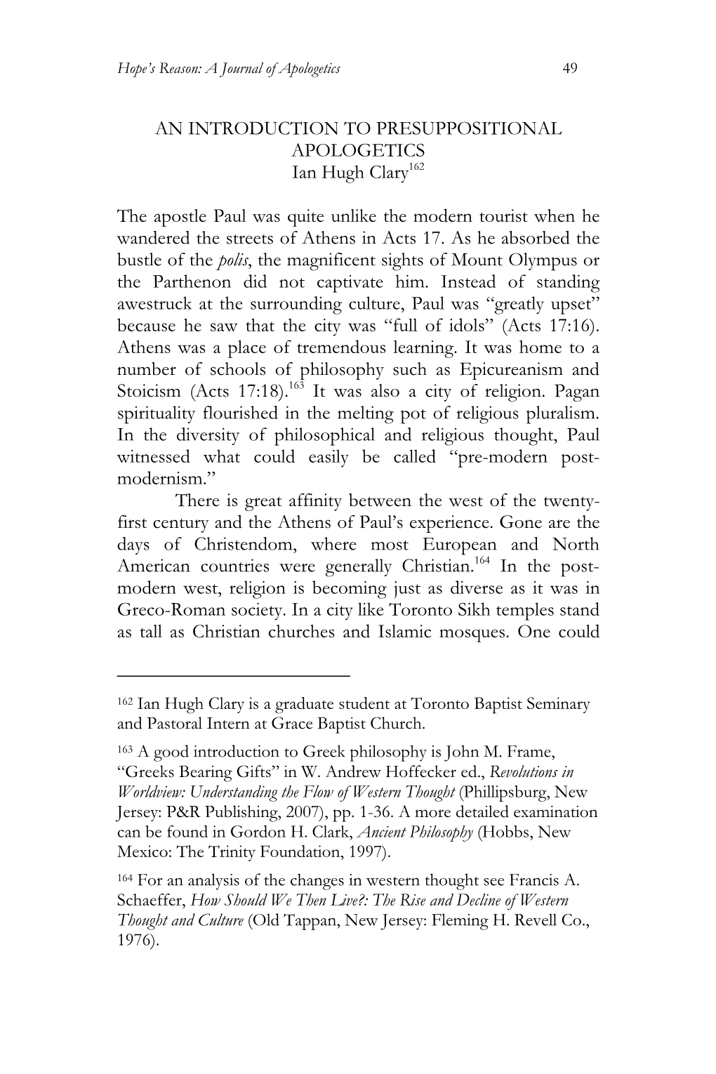 "An Introduction to Presuppositional Apologetics," Hope's Reason 1.1