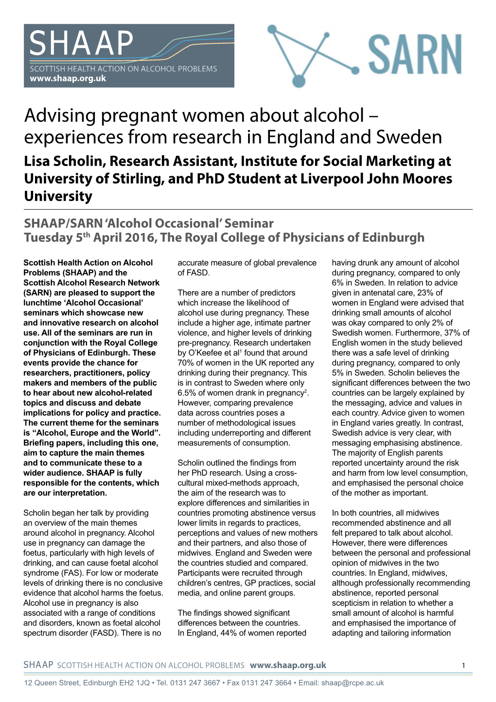 Advising Pregnant Women About Alcohol