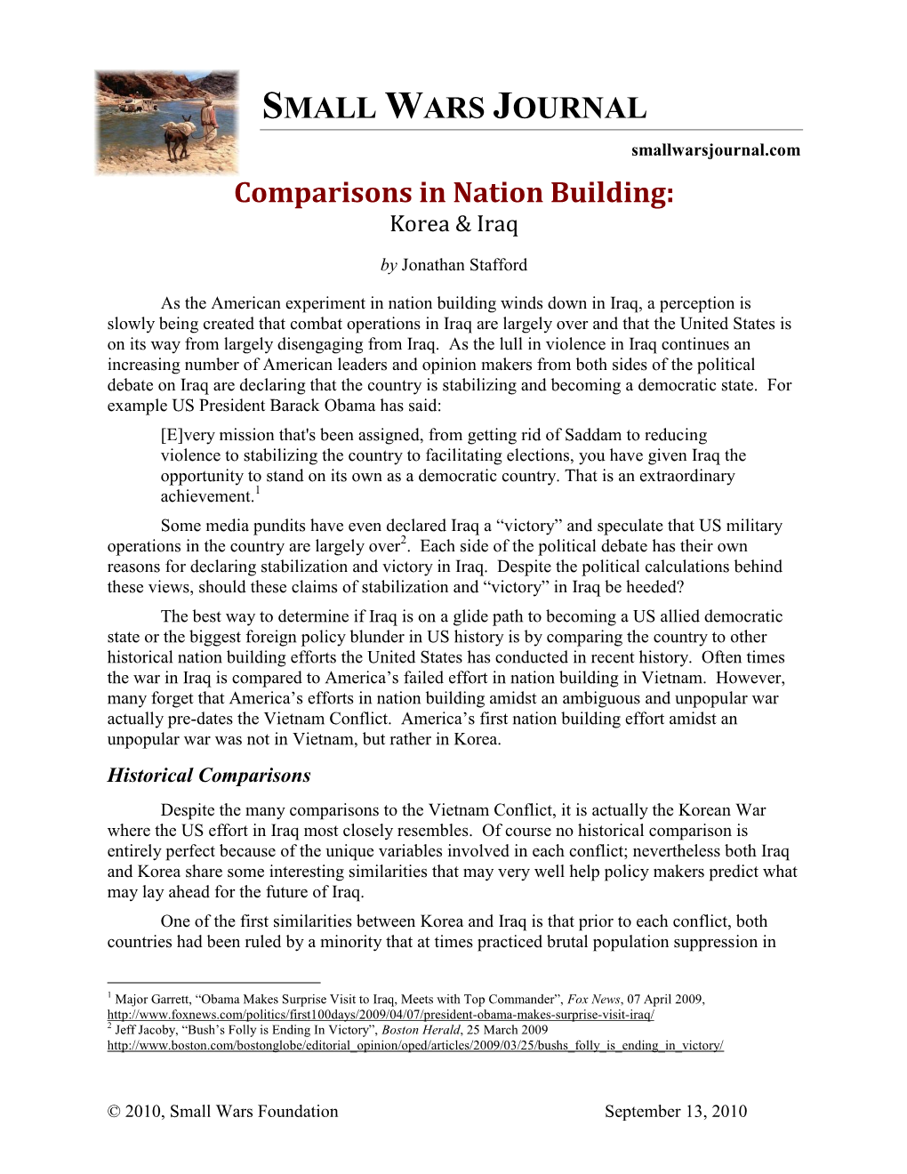 Comparisons in Nation Building: Korea & Iraq