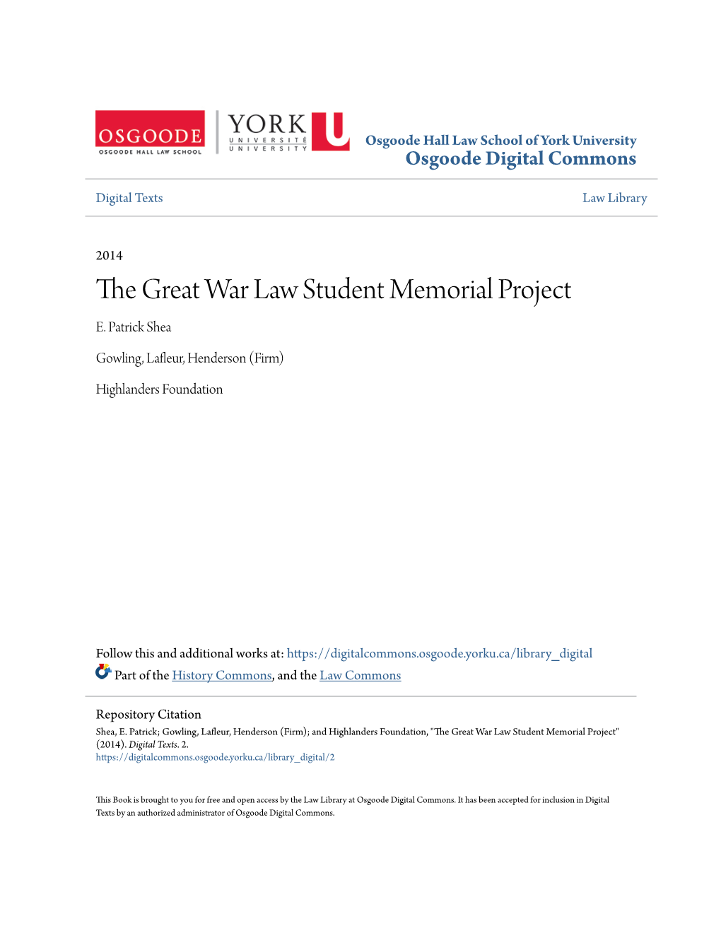 The Great War Law Student Memorial Project E