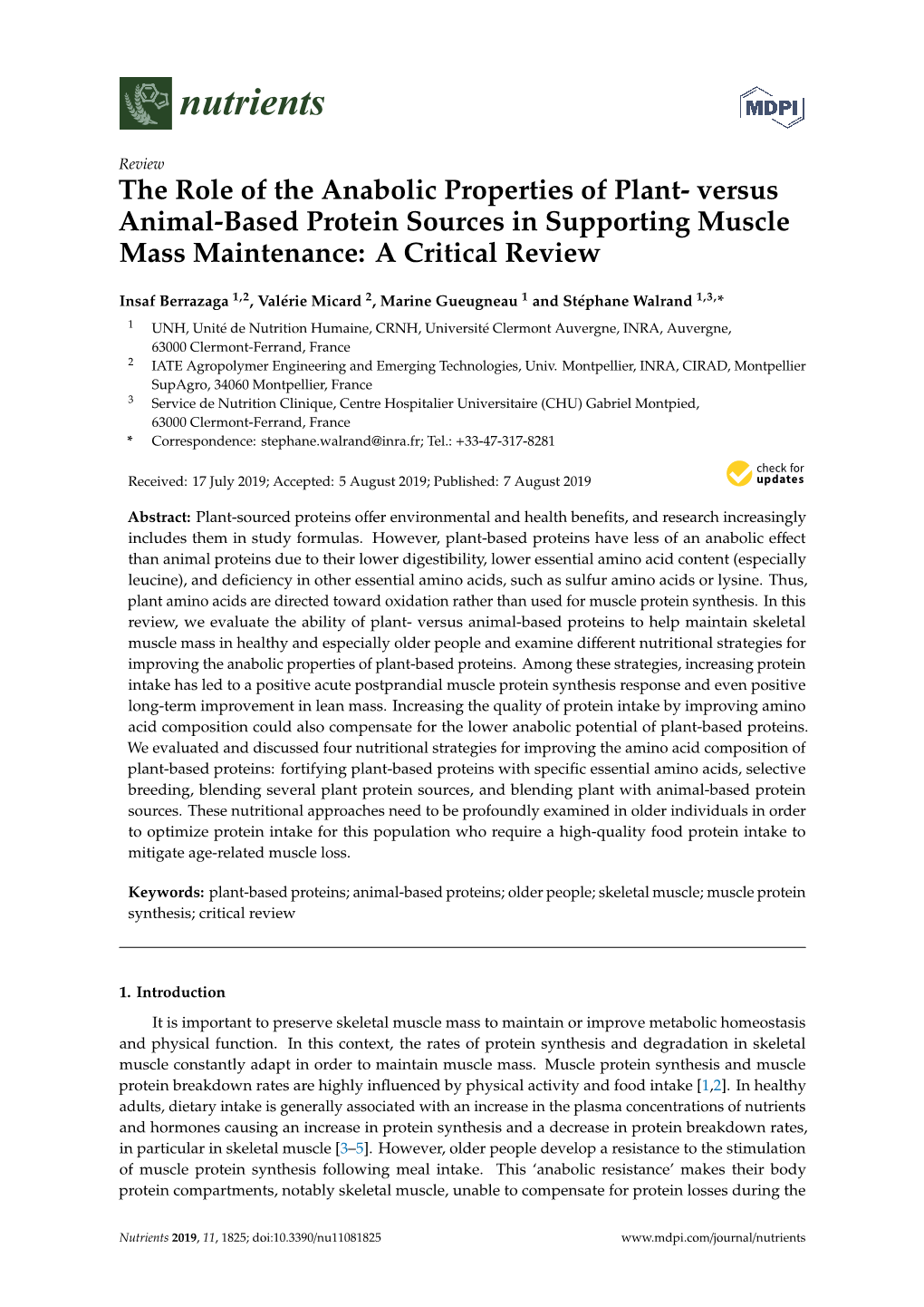 Versus Animal-Based Protein Sources in Supporting Muscle Mass Maintenance: a Critical Review