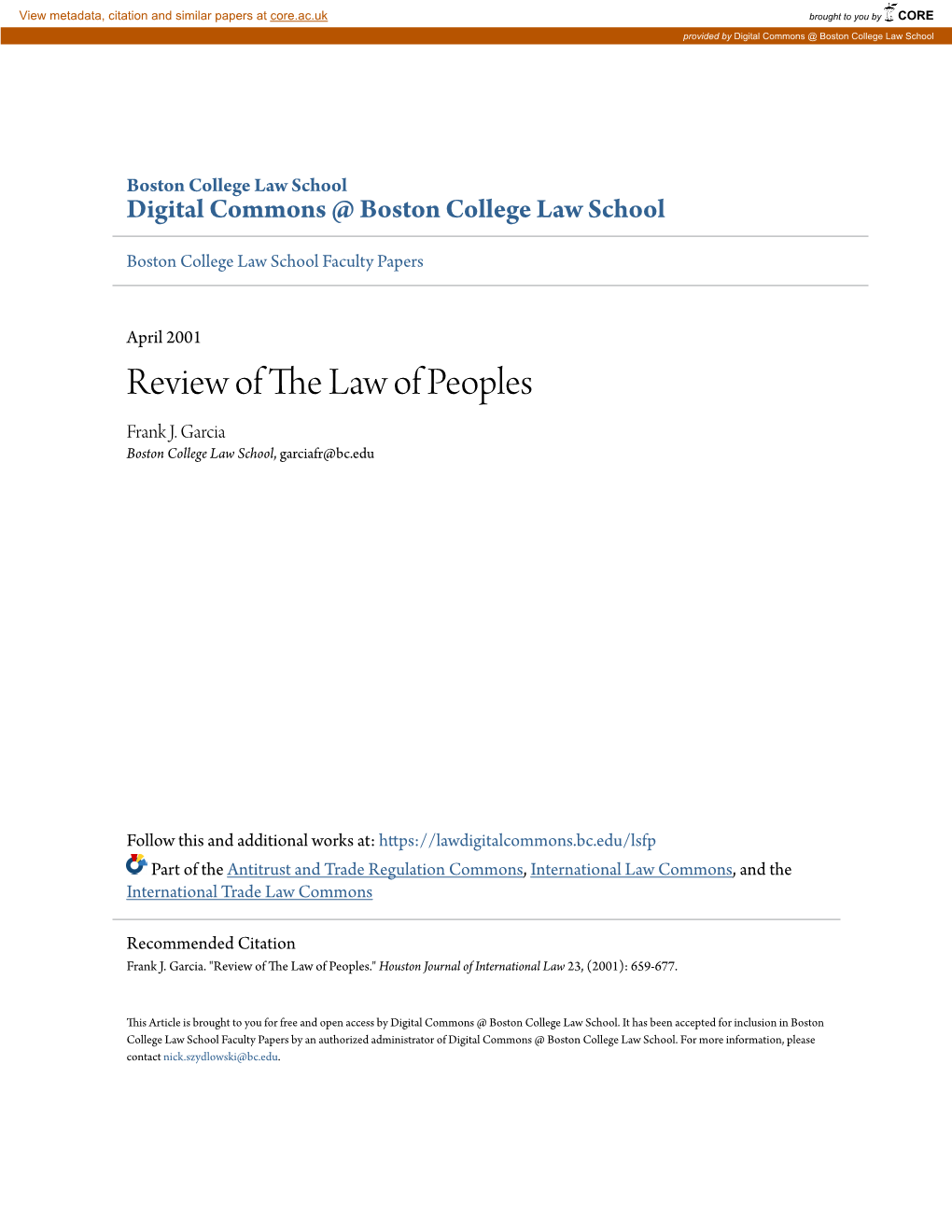 Review of the Law of Peoples Frank J
