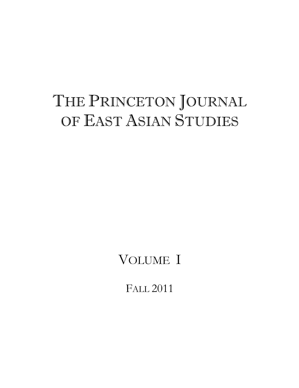 The Princeton Journal of East Asian Studies