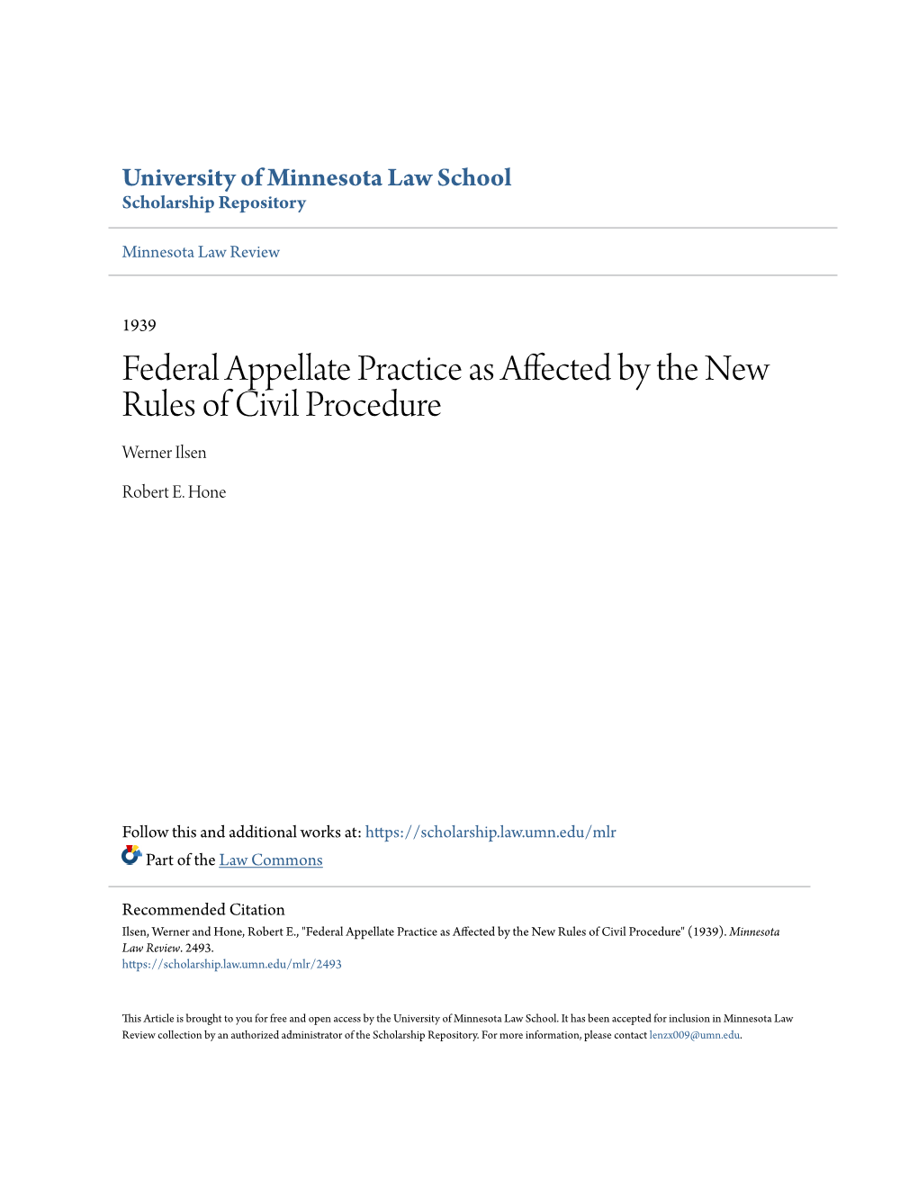 Federal Appellate Practice As Affected by the New Rules of Civil Procedure Werner Ilsen