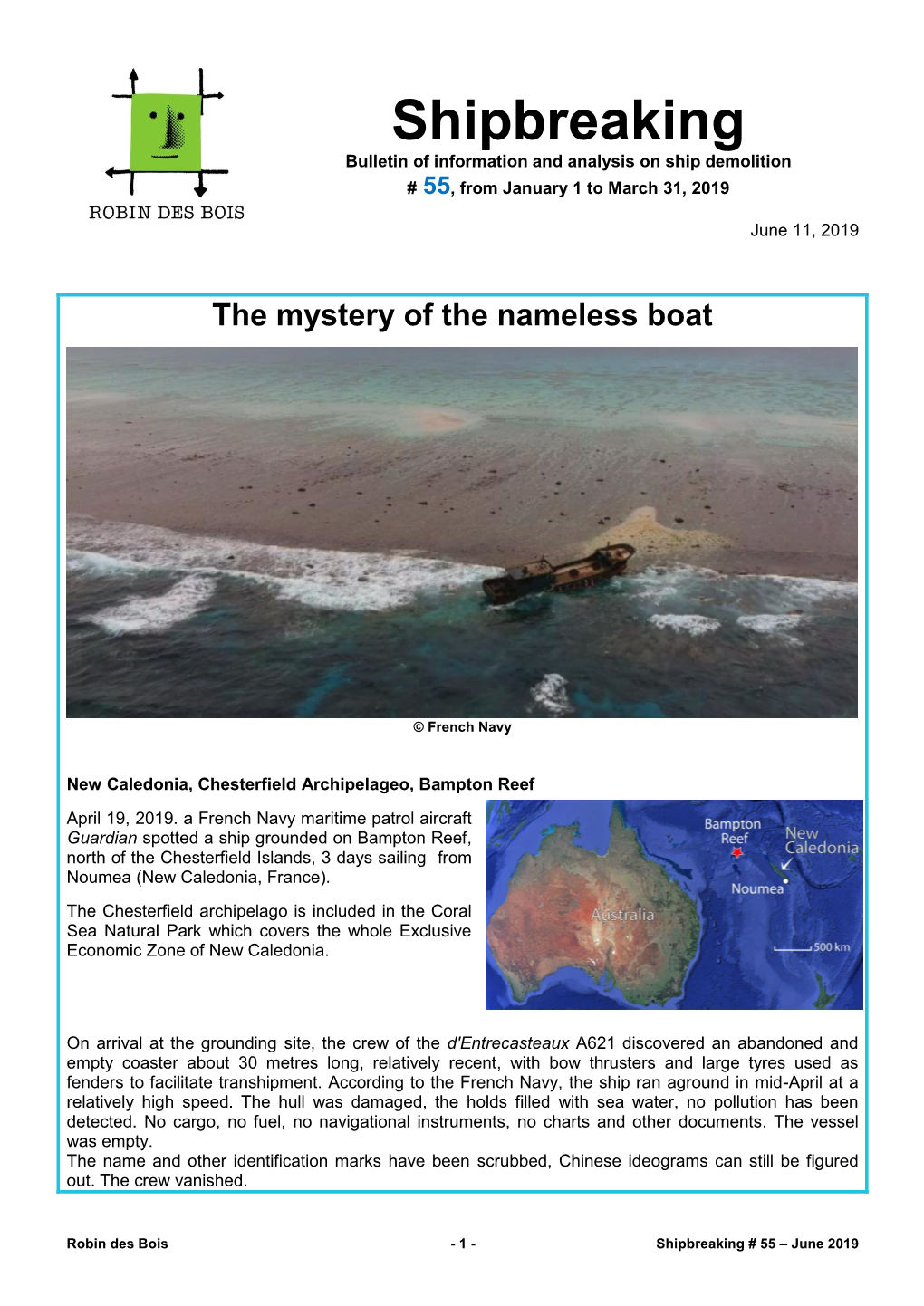 Shipbreaking Bulletin of Information and Analysis on Ship Demolition # 55, from January 1 to March 31, 2019