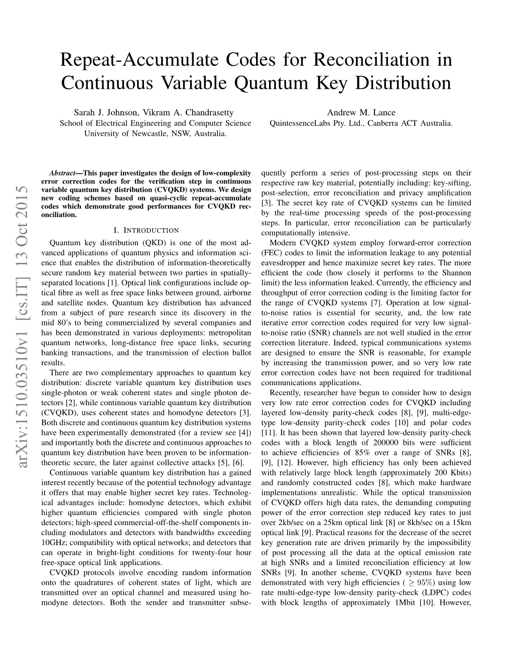 Repeat-Accumulate Codes for Reconciliation in Continuous Variable Quantum Key Distribution