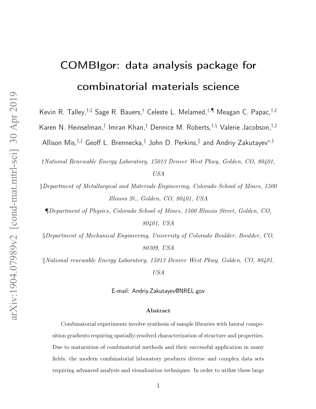 Combigor: Data Analysis Package for Combinatorial Materials Science