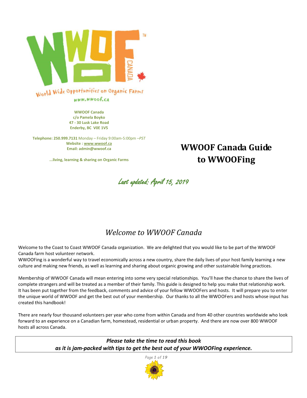 Wwoofer Guidelines for Full Disclosure of WWOOF Canada’S Complaint Policy and Procedures