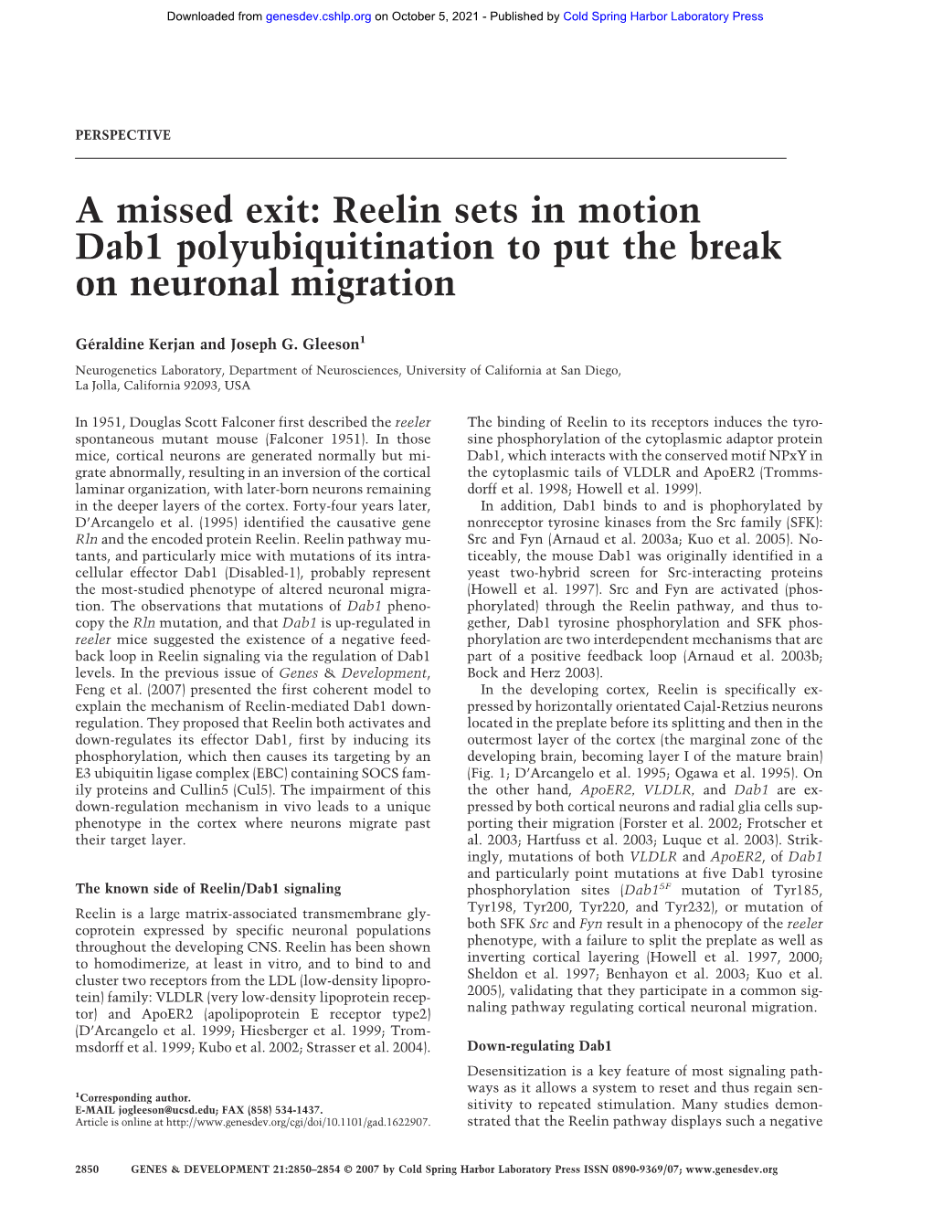 A Missed Exit: Reelin Sets in Motion Dab1 Polyubiquitination to Put the Break on Neuronal Migration