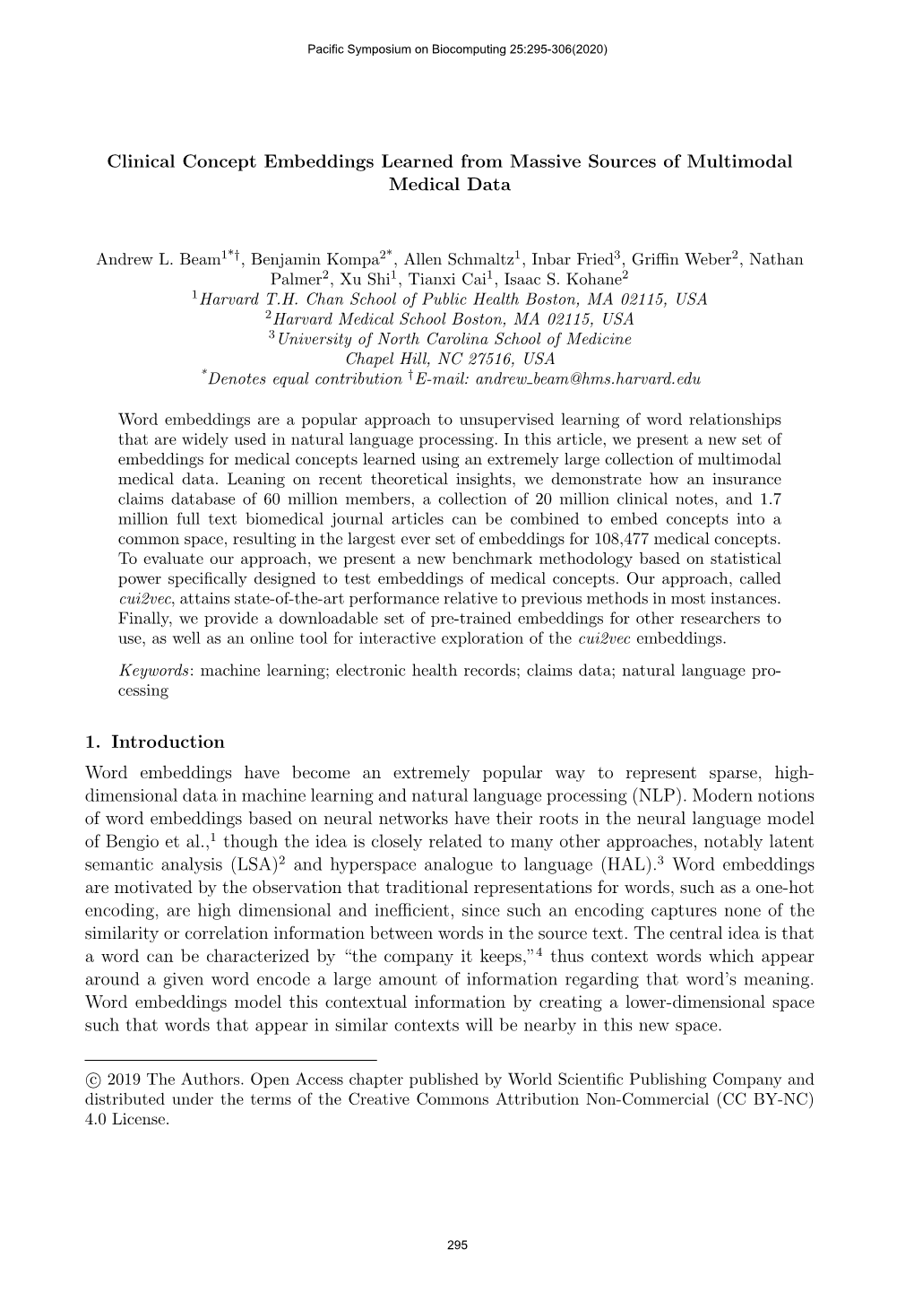 Clinical Concept Embeddings Learned from Massive Sources of Multimodal Medical Data