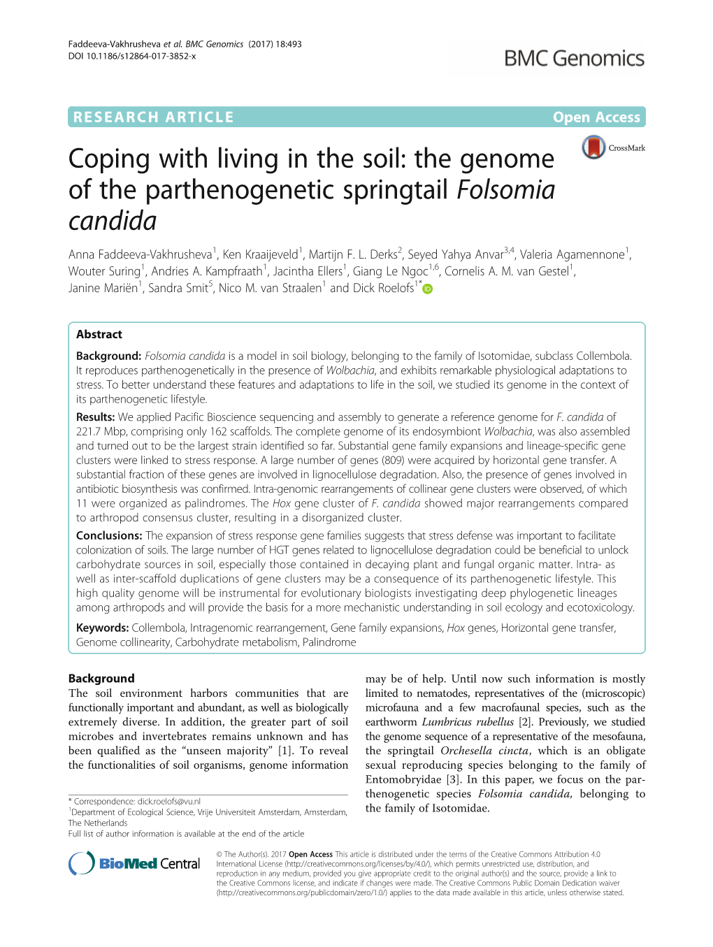 The Genome of the Parthenogenetic Springtail Folsomia Candida