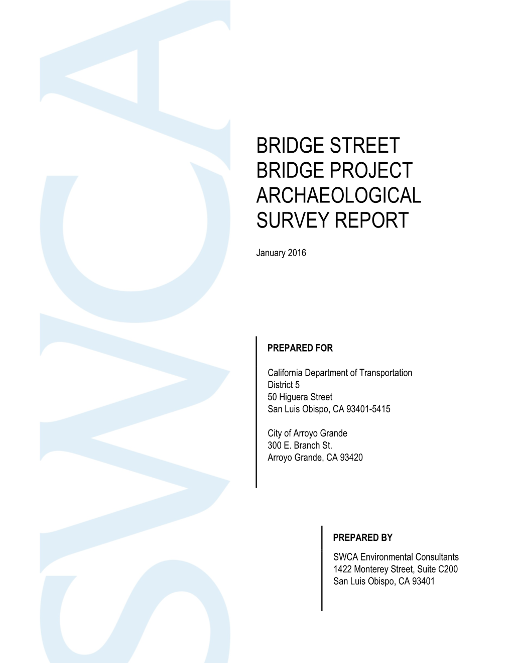 Bridge Street Bridge Project Archaeological Survey Report