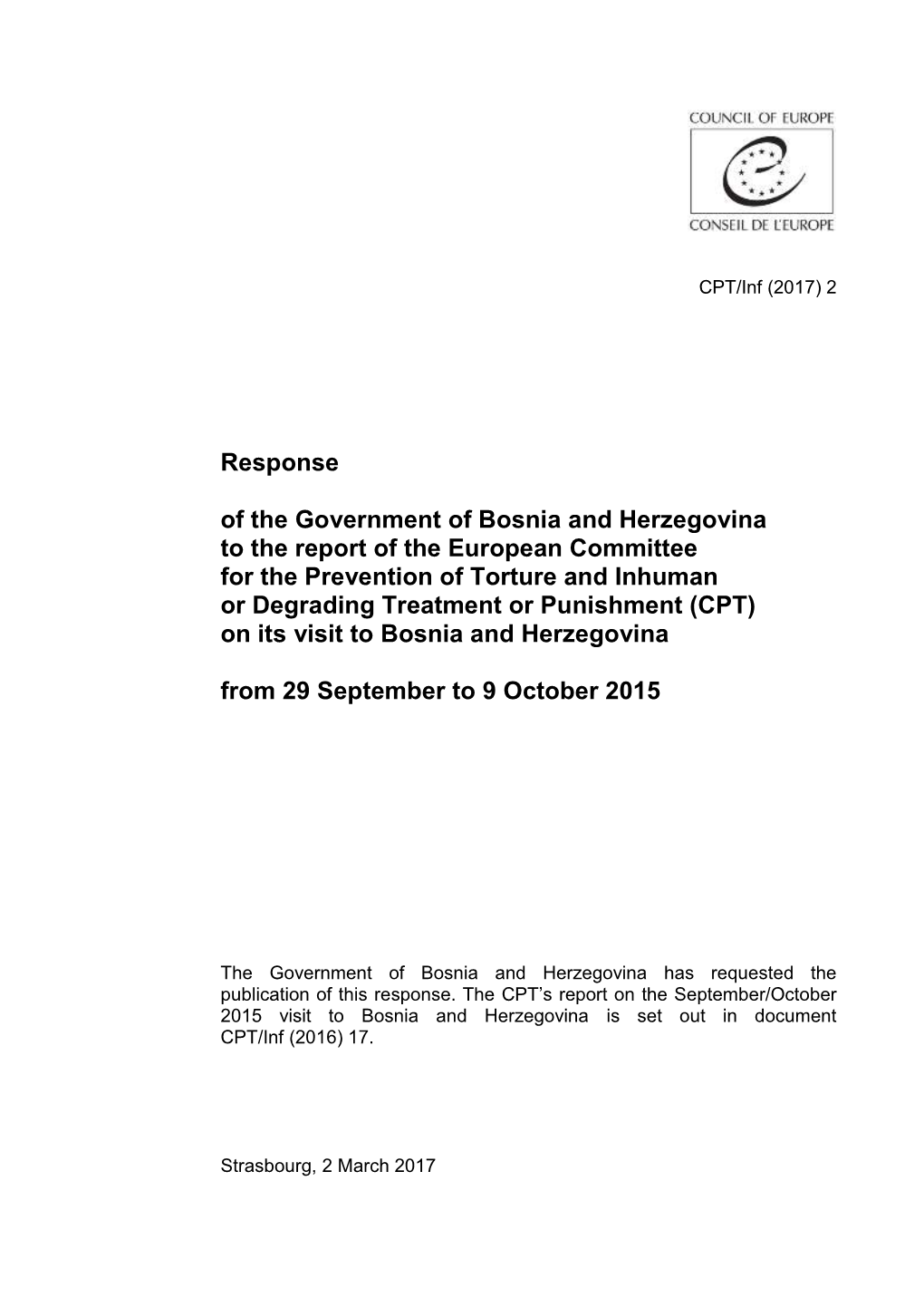 Response of the Government of Bosnia and Herzegovina to The