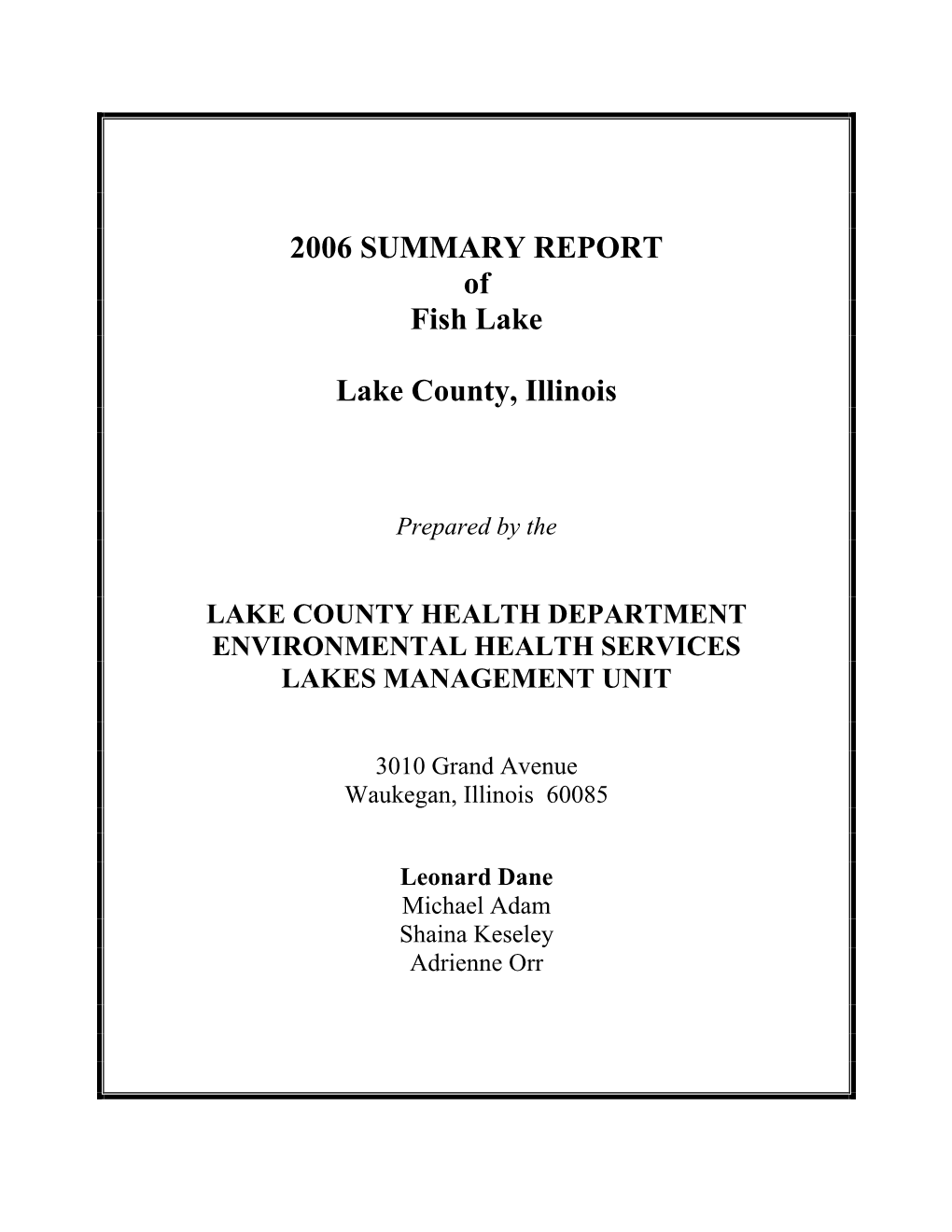 2006 Fish Lake Report