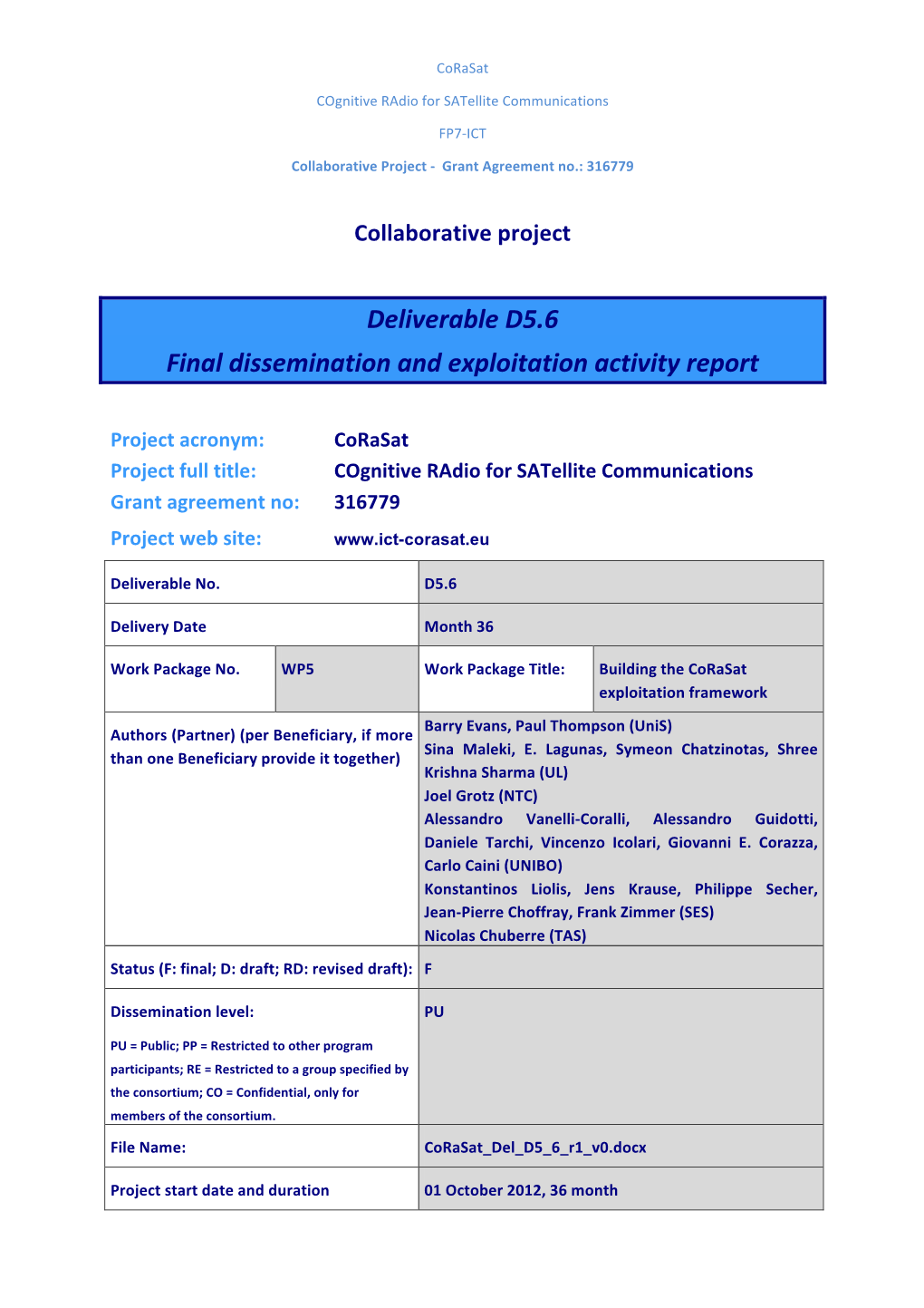 Deliverable D5.6 Final Dissemination and Exploitation Activity Report