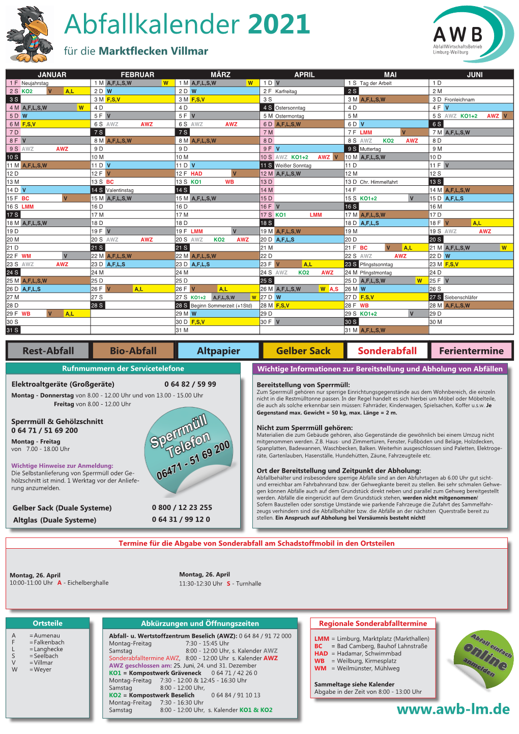 Abfallkalender 2021 Für Die Marktflecken Villmar