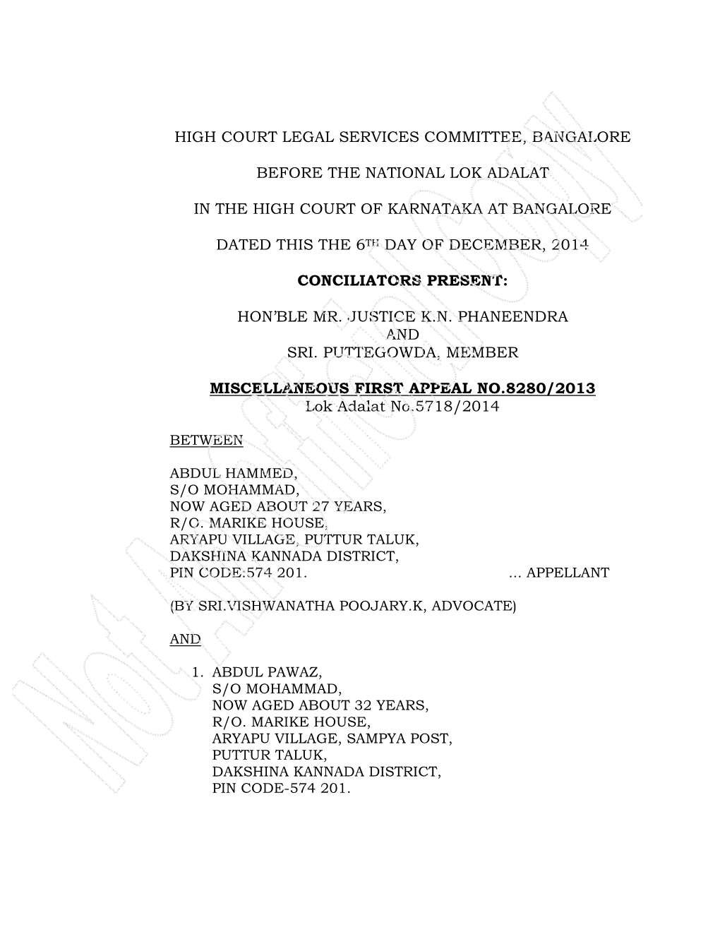 High Court Legal Services Committee, Bangalore