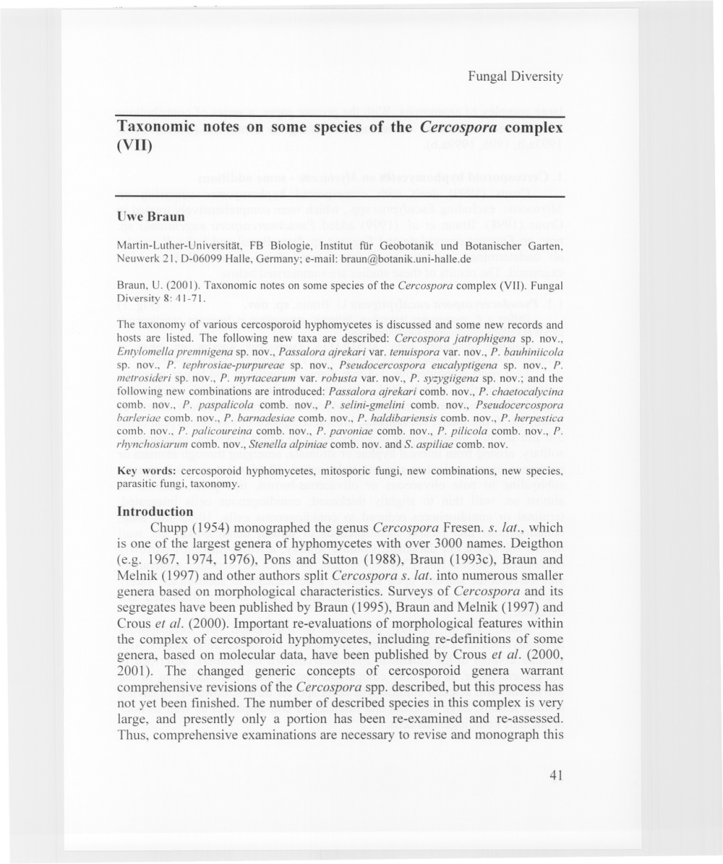 Taxonomic Notes on Some Species of the Cercospora Complex (VII)