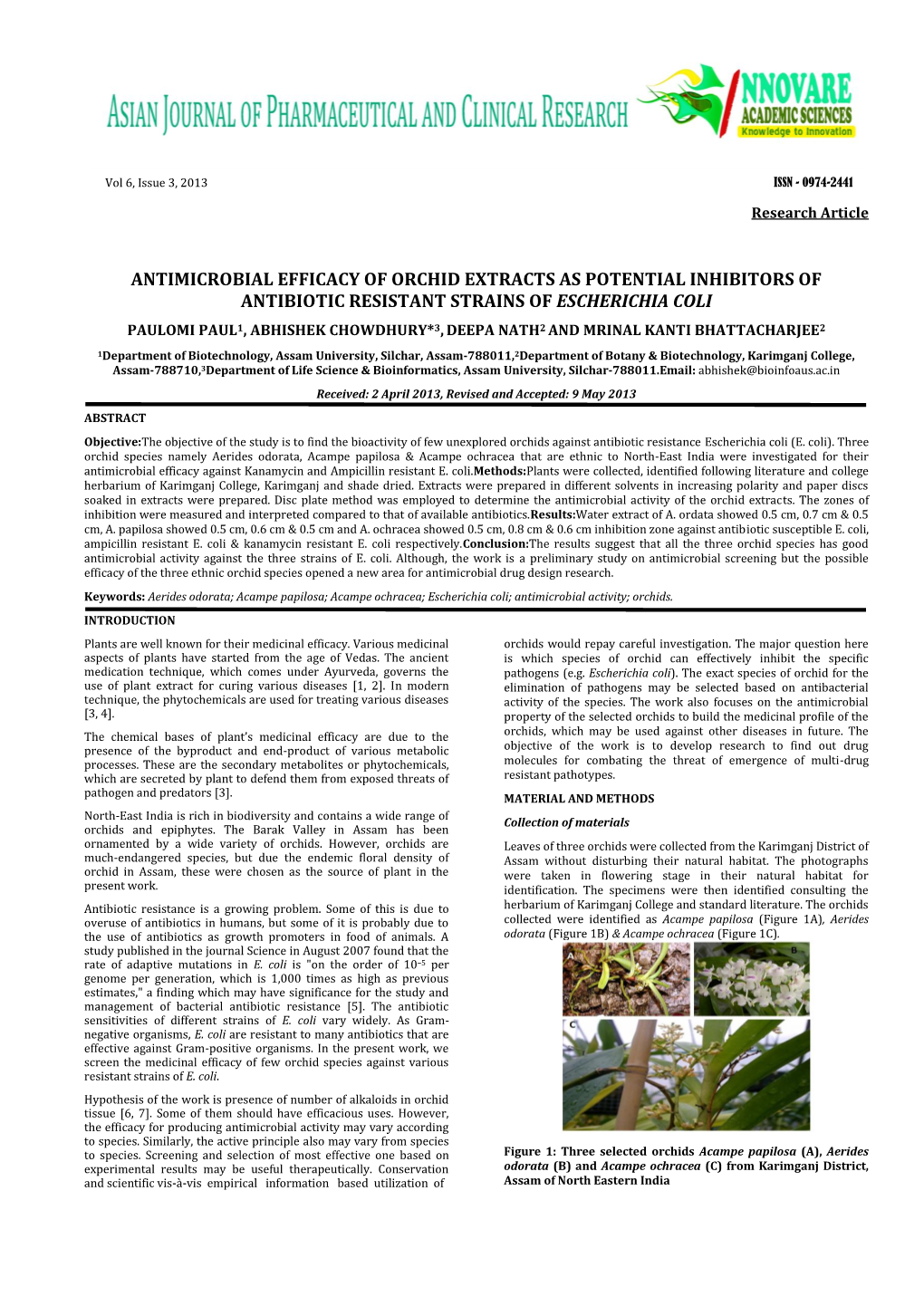 Antimicrobial Efficacy of Orchid Extracts As