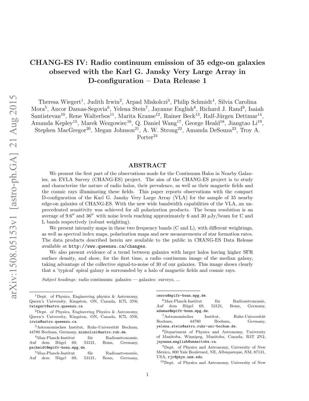 CHANG-ES IV: Radio Continuum Emission of 35 Edge-On Galaxies Observed with the Karl G