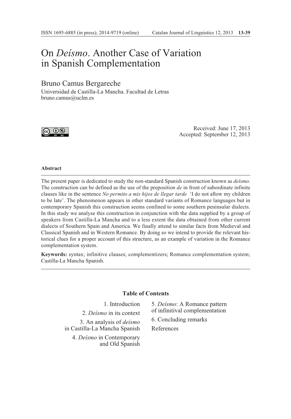 On Deísmo. Another Case of Variation in Spanish Complementation