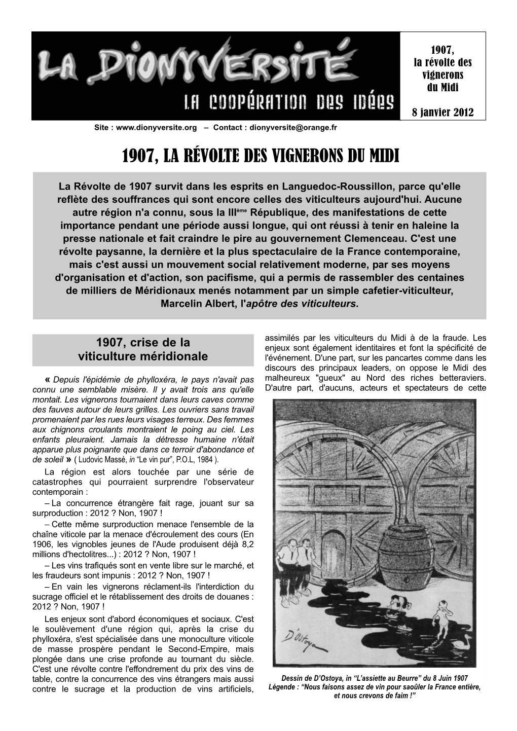 1907, La Révolte Des Vignerons Du Midi