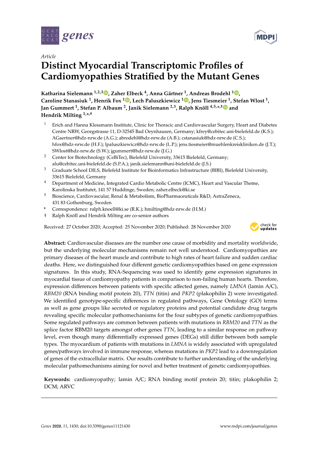 Distinct Myocardial Transcriptomic Profiles of Cardiomyopathies