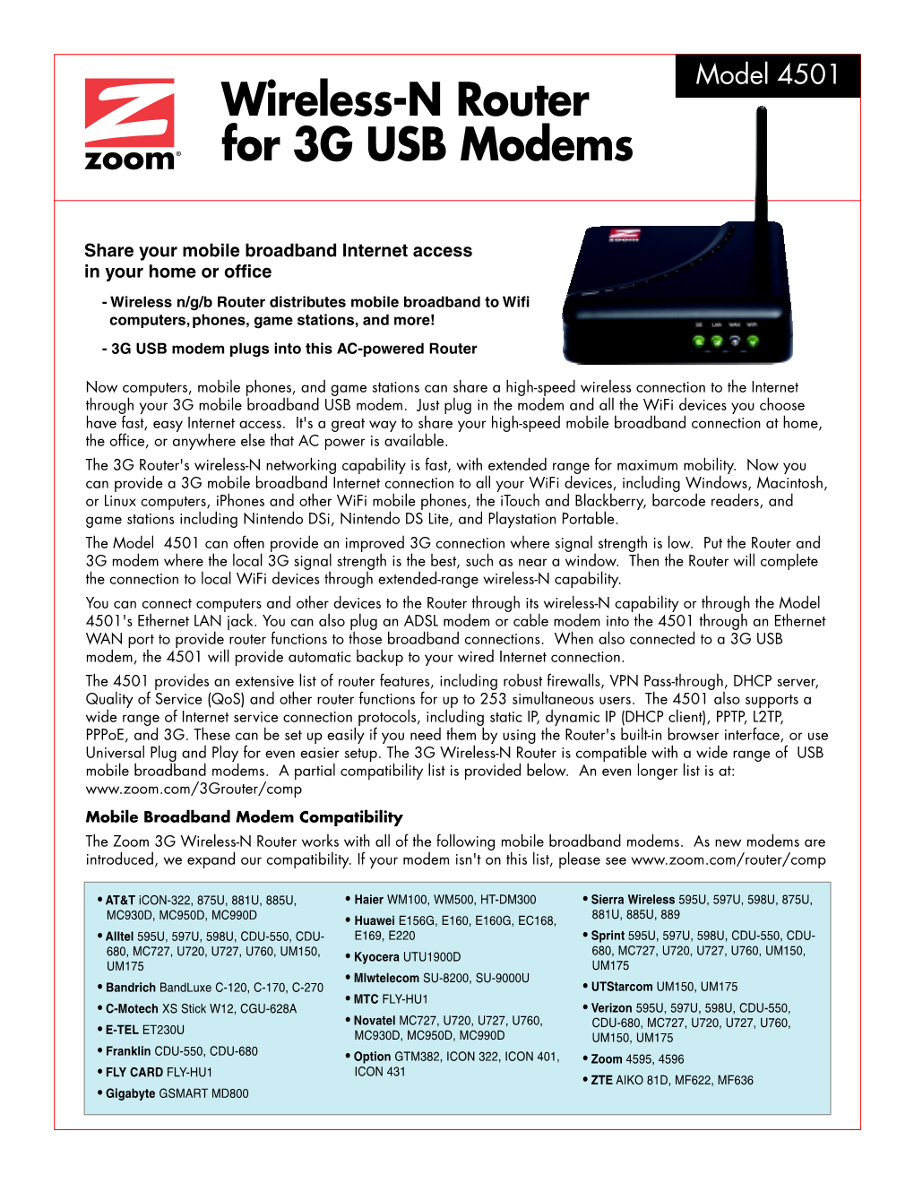 Model 4501 Wireless-N Router for 3G USB Modems