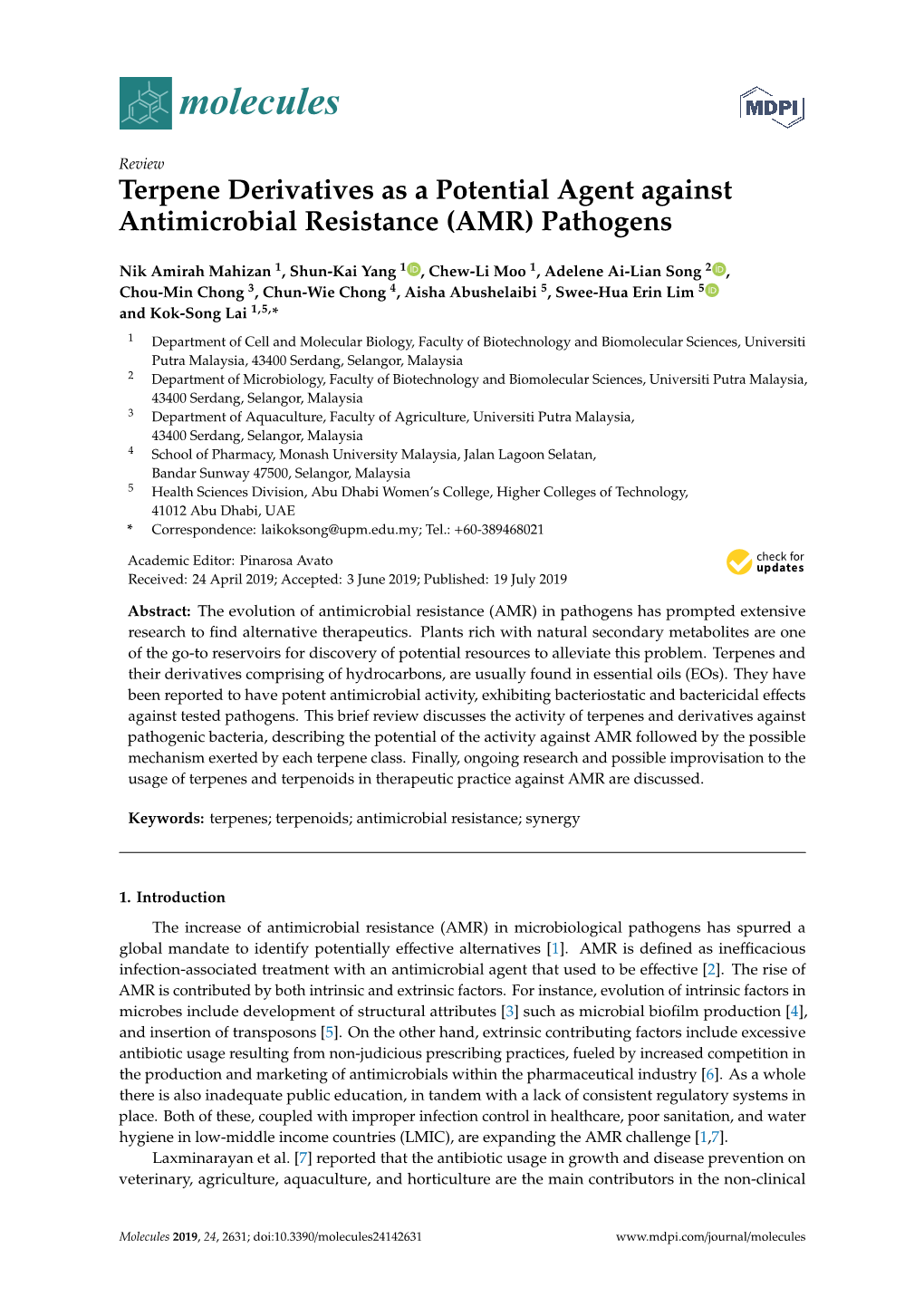 Terpene Derivatives As a Potential Agent Against Antimicrobial Resistance (AMR) Pathogens