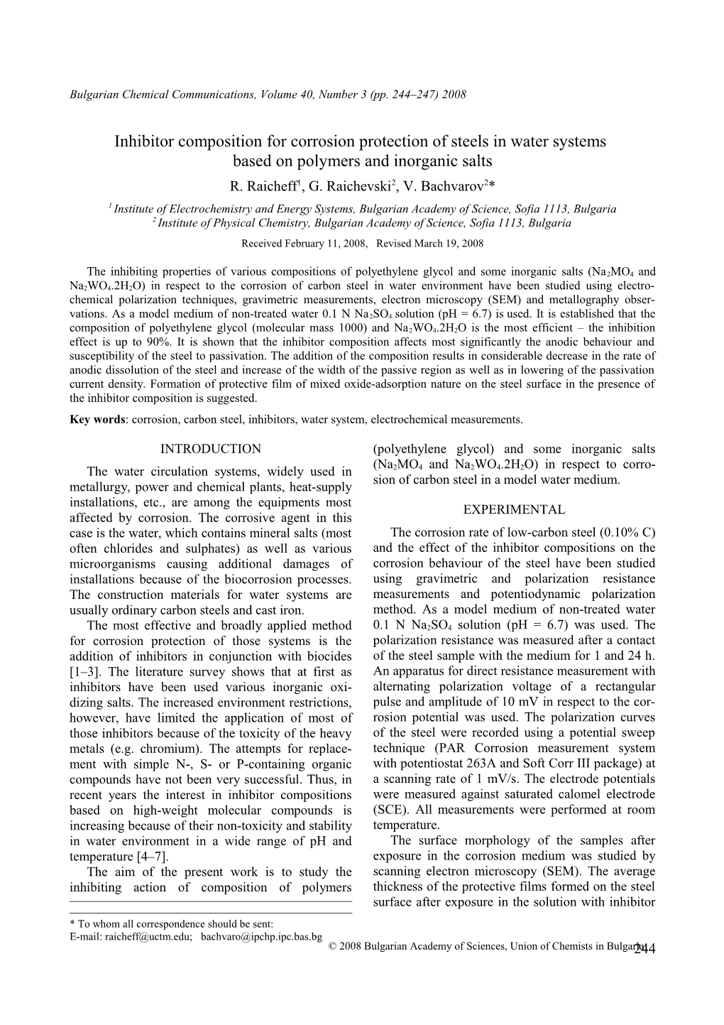 Inhibitor Composition for Corrosion Protection of Steels in Water Systems Based on Polymers