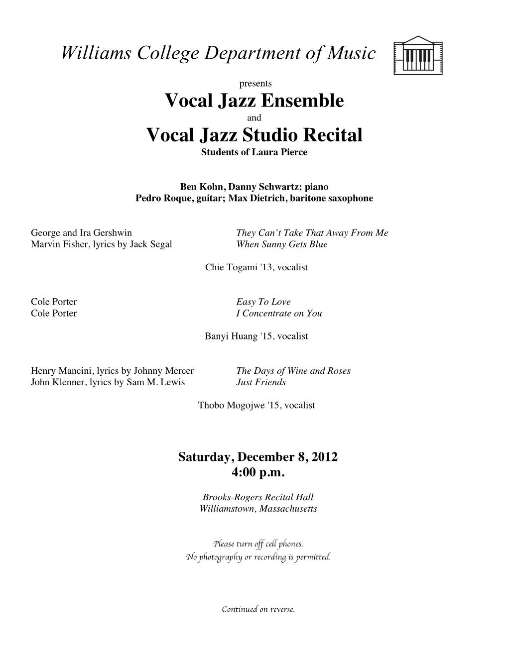 1208 Jazz Vocals Program